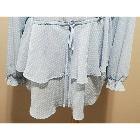 Torrid Light Blue Swiss Dot Layered Peasant Blouse - Picture 7 of 11
